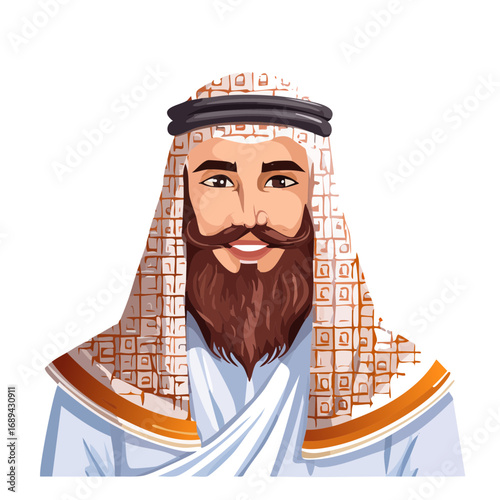 Arab Man in Traditional Dress Smiling with Beard and Mustache
