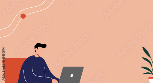 Man working on a laptop in a casual home office setting, representing remote work, online learning, or digital entrepreneurship. Ideal for business, technology, or lifestyle content.