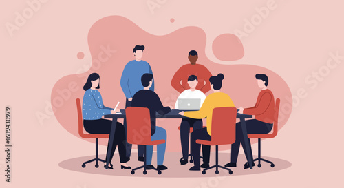 Diverse business team collaborating in a modern office meeting, discussing strategy and ideas. Ideal for corporate, teamwork, and innovation concepts.