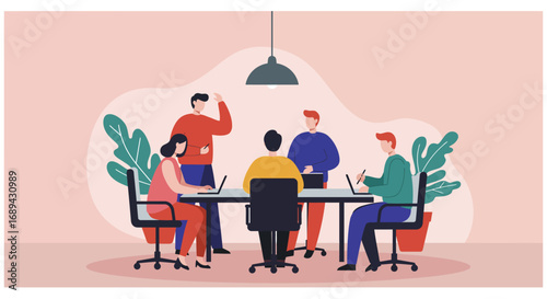 Diverse team collaborating in a modern office, discussing ideas and working on projects. Fostering innovation, teamwork, and business success.