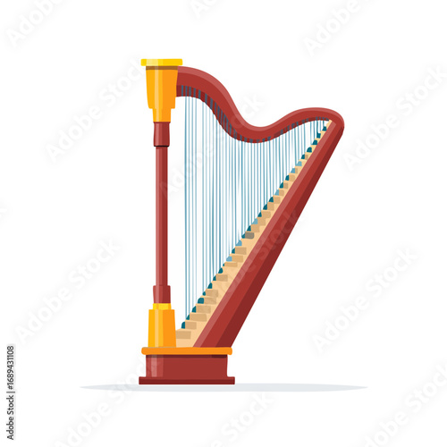 Elegant Orchestral Harp Instrument Illustration with Strings Musical Style