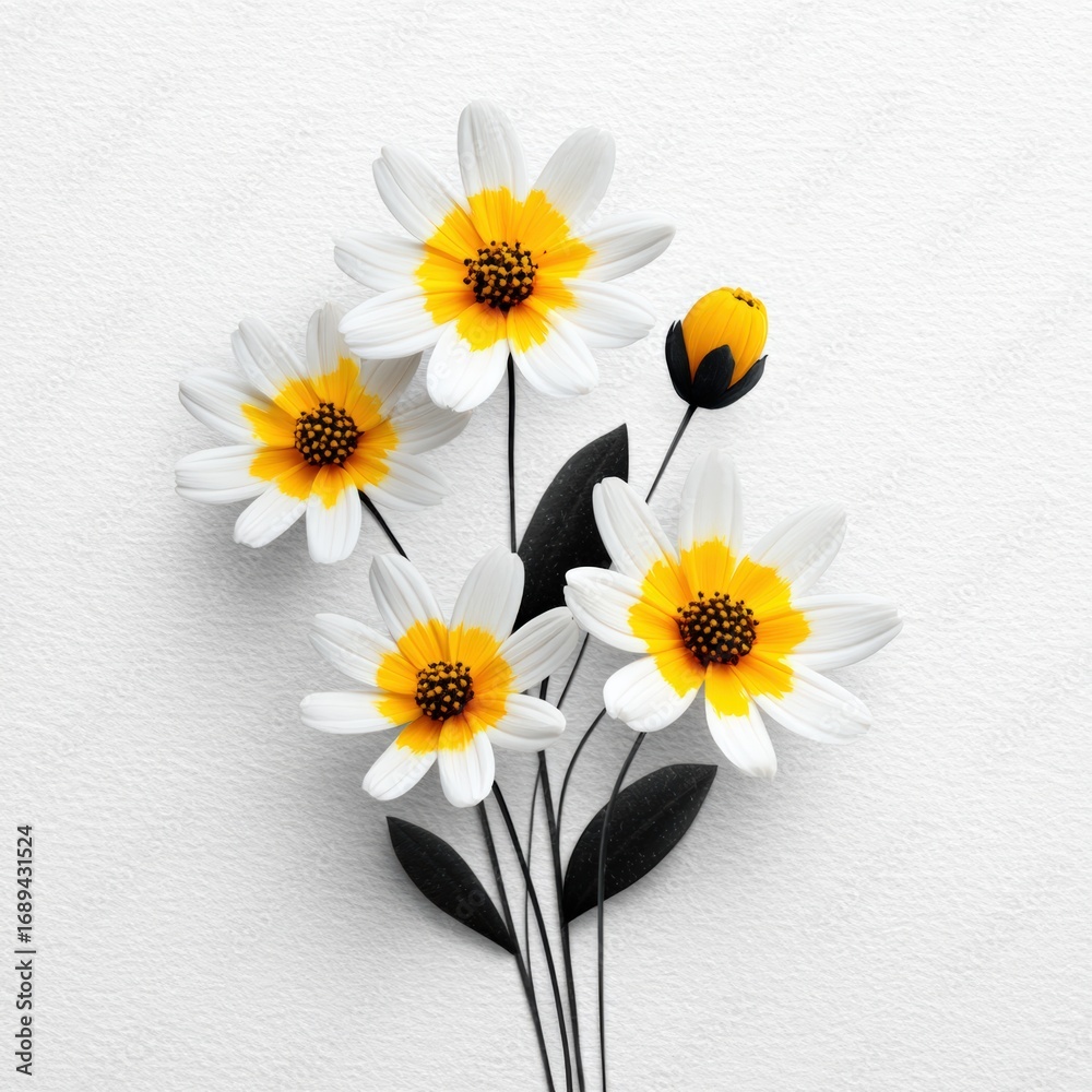 Obraz premium Elegant Paper Craft Flowers with Yellow and White Petals on Texture