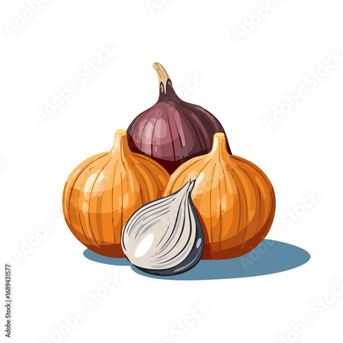 Group of Yellow, Red, and White Onions Still Life Food Ingredient Composition