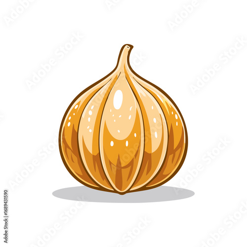 Isolated Cartoon Garlic Bulb with Shiny Highlights on Dark Background