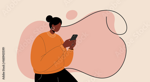 Woman using a smartphone, representing modern digital communication, social media, and online connectivity in a contemporary lifestyle setting.