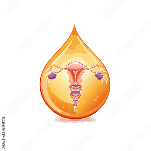 Uterus Inside Golden Drop Depicting Women's Reproductive Health and Fertility
