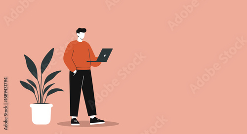 Modern illustration of a person casually working on a laptop, symbolizing remote productivity, online learning, and a flexible digital lifestyle.