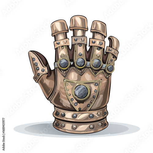 Steampunk Robot Glove Hand Armor Metallic Mechanism Vector Illustration