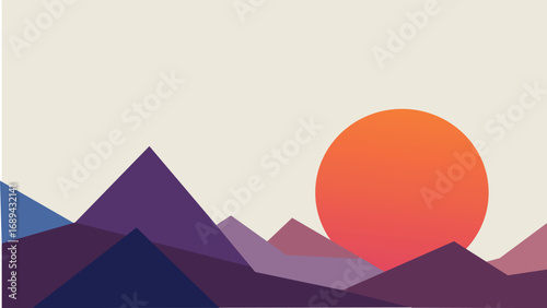 Minimalist Sunset Landscape Vector