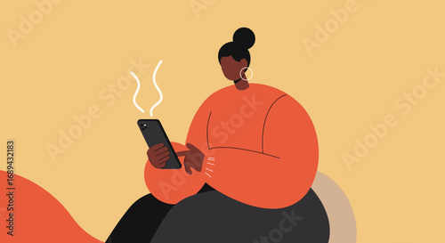 Stylish woman actively uses her smartphone, connecting digitally. Ideal for modern communication, lifestyle, and social media concepts.