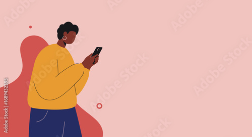Modern person using a smartphone, connected to the digital world. Ideal for technology, communication, lifestyle, or social media concepts with copy space.