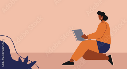 Person sitting casually, focused on a tablet. Represents remote work, online learning, or digital lifestyle, ideal for technology and education concepts.