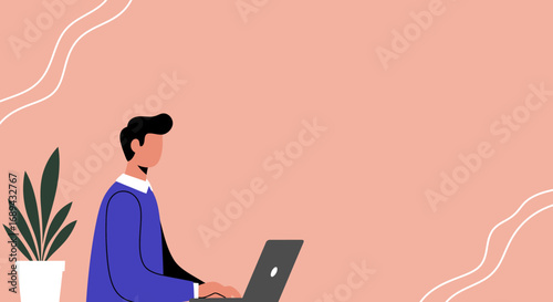 Professional man focused on his laptop in a modern, minimalist work environment. Ideal for business, remote work, or technology concepts.