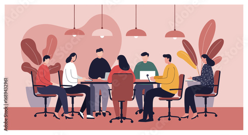 Diverse team collaborates in a modern office meeting, fostering teamwork and productivity. Ideal for business, technology, and corporate use.
