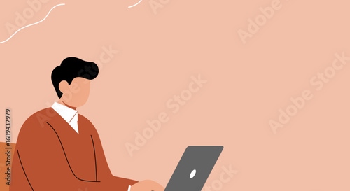 Modern flat illustration of a person working on a laptop, depicting remote work, productivity, or online learning concepts. Ideal for business and digital lifestyle.