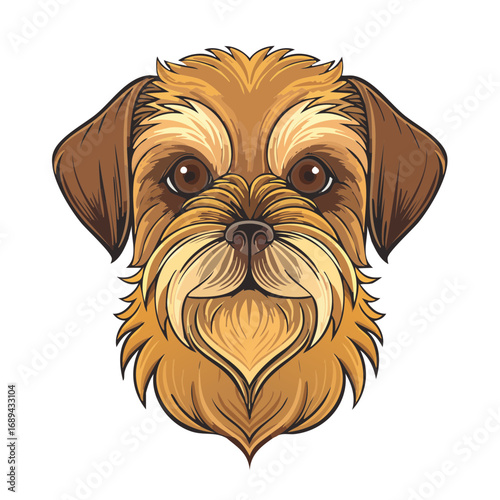 Cute dog head illustration with brown fur and black background playful friendly puppy cartoon vector portrait