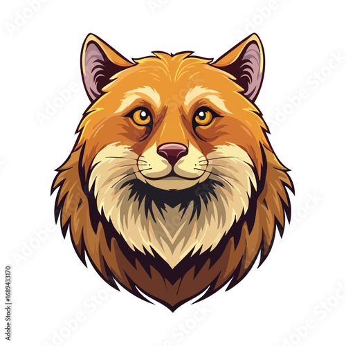Cartoon fox head illustration against black backdrop cute orange animal design with fluffy fur and golden eyes vector graphic art