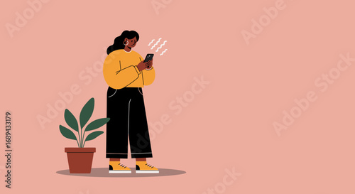 Woman uses a smartphone, showcasing digital connectivity, online communication, and modern lifestyle. Ideal for technology, social media, and communication concepts.