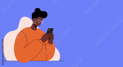 Modern illustration of a person intently using a smartphone, symbolizing digital communication, social media, and online connectivity in daily life.