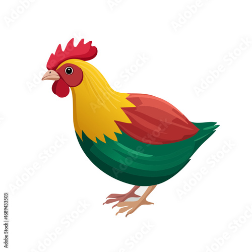 Colorful rooster illustration a symbolic bird for agriculture farm livestock poultry avian species bright feather design isolated graphic art