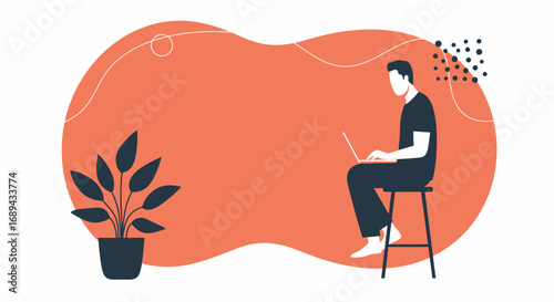 Man working remotely on a laptop in a casual, minimalist setting. Ideal for themes of home office, online learning, productivity, and modern lifestyle.
