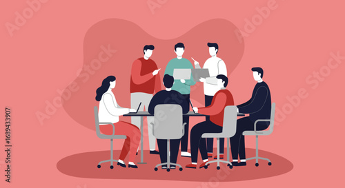 Professional business team collaborating in an office meeting. Illustrates teamwork, communication, and strategy for corporate success and productivity.