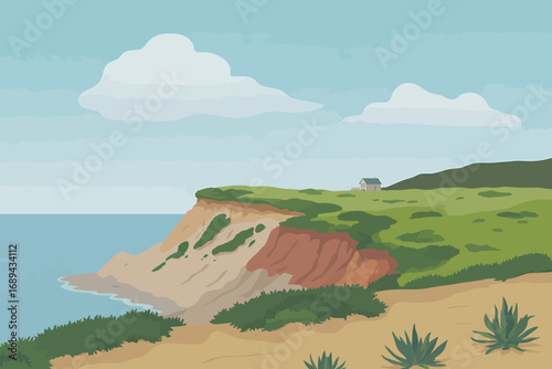 Digital illustration of a dramatic coastal cliff scene