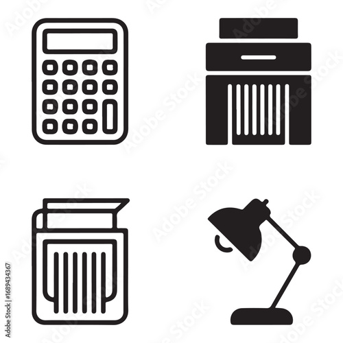 Calculator printer lamp shredder icons