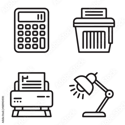 Calculator printer lamp shredder icons