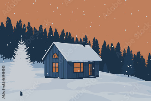 Cozy winter scene digital illustration for banners and advertisements