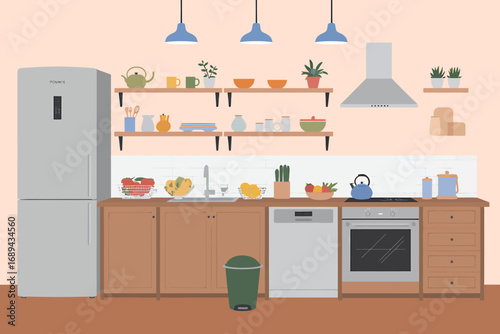 Modern kitchen interior design illustration with minimalist elements