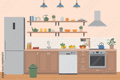 Modern kitchen interior design illustration