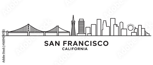 San Francisco Line Art skyline horizontal banner. Black San Francisco, California. Vector template for your design. with white background