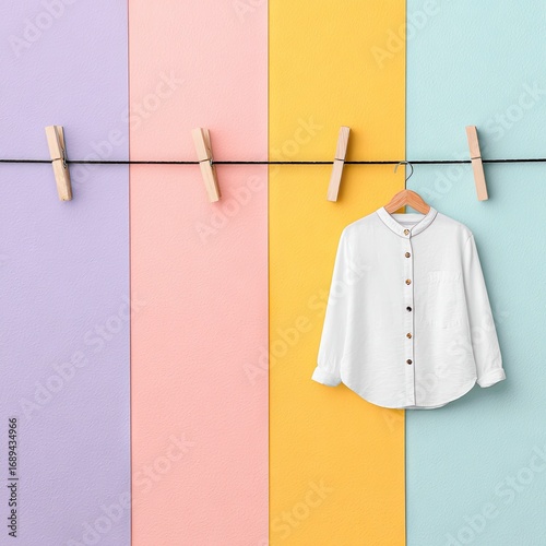 White Shirt on Clothesline with Colorful Backdrop