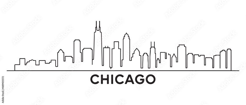 Fototapeta premium Chicago city Line Art skyline horizontal banner. Black Chicago city, USA. Vector template for your design. with white background