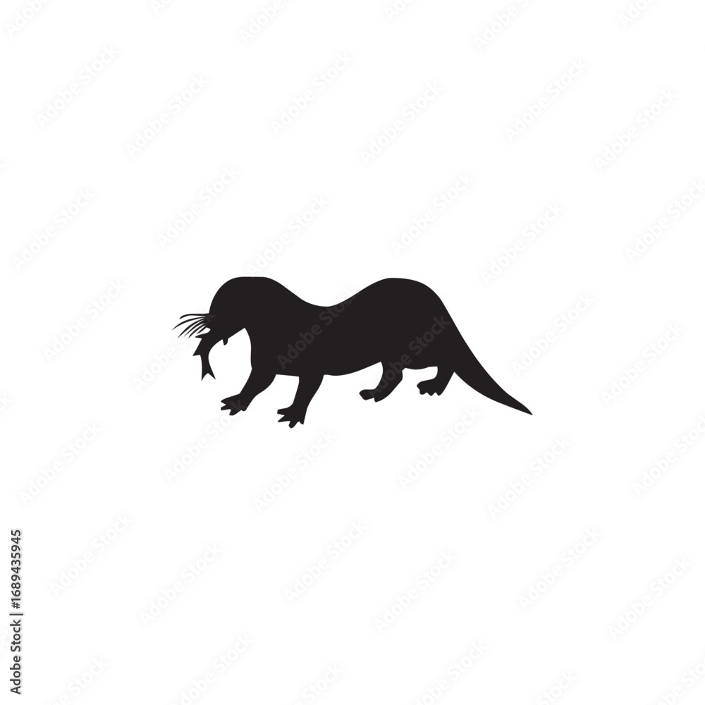 Fototapeta premium Otter eating fish silhouette