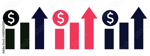 “Fuel and Euro Price Increase Icons Set – Vector Outline Symbols for Rising Costs and Financial Growth Illustration”