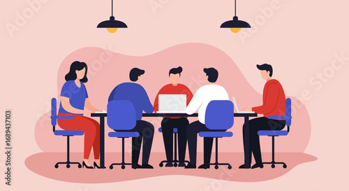 Diverse team collaborating in a modern office meeting, discussing business strategies and ideas. Ideal for corporate communication, teamwork, and project planning.