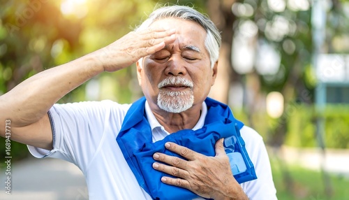 Senior man experiencing heat distress