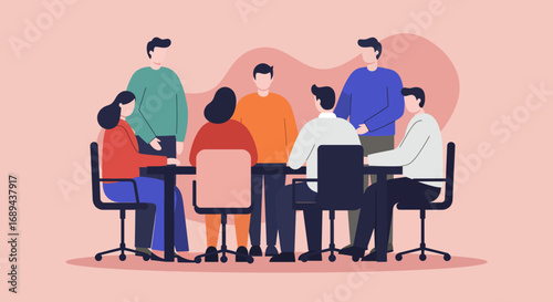 Diverse team engaged in a collaborative business meeting, discussing ideas and strategies. Represents teamwork, communication, and corporate productivity for business concepts.