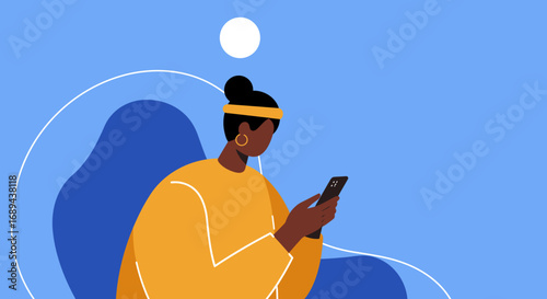 Woman engaging with a smartphone, symbolizing digital connection, communication, and modern online lifestyle. Perfect for technology, social media, or personal well-being concepts.
