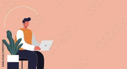 Man working remotely on laptop from a minimalist home office setup, symbolizing modern business, freelancing, and digital lifestyle.