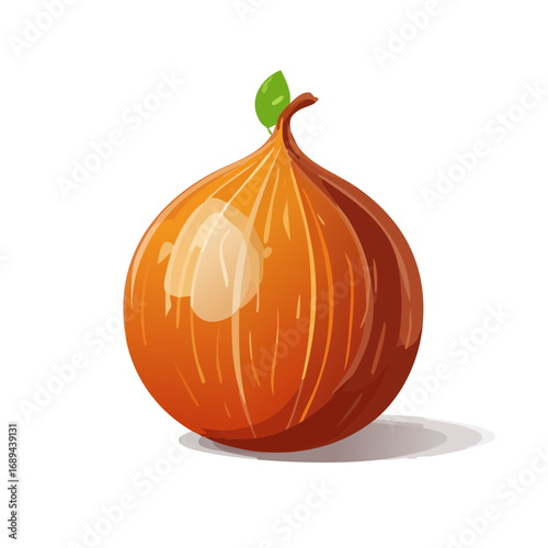 Stylized Yellow Onion Isolated on Black Background with Green Sprout Leaf