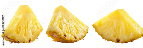 Three triangular slices of ripe pineapple