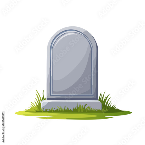 Isolated cartoon gravestone stands in green grass A somber reminder of mortality Cemetery symbol of death