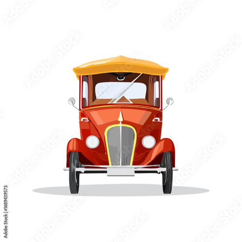 Classic antique car illustration in red and gold Retro vehicle design Front view vintage automotive transport drawing