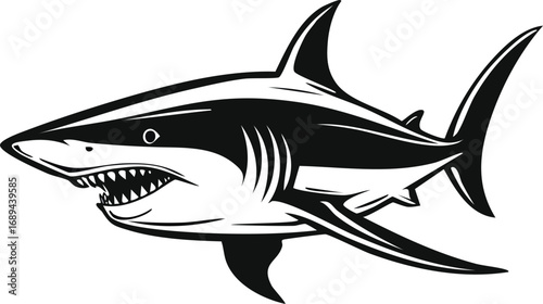 Predatory Depths: A fierce shark, depicted in detailed monochrome illustration, reveals a powerful, yet artful, display of nature's most captivating predators.
