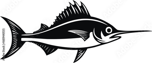Majestic Marlin Silhouette: An intricately designed illustration presents a side view of a marlin, showcasing its distinct features against a clean, bold background.