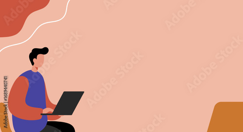 Minimalist illustration of a person working remotely on a laptop, embodying productivity and online education. Ideal for business, tech, or digital lifestyle concepts.
