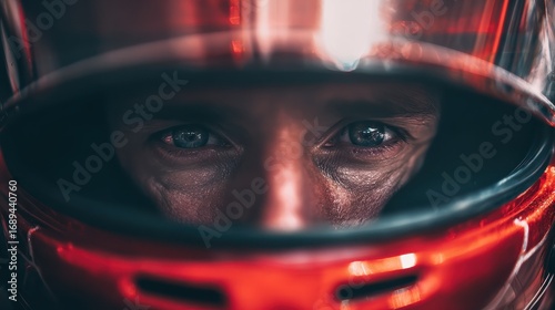 formula 1 driver awaits race start red helmet focused eyes anticipation motorsport tech speed portrait captures determination resolve intensity competition action fast car racing